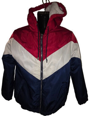 Ambiance Men’s Red White Blue Hooded Vintage Style Coat Size M M021